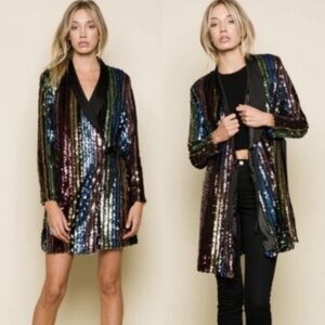 NWT RAGA Multicolor Sequin Blazer Wrap Mini Dress L